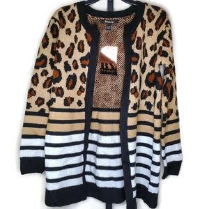 Bydesign Leopard Print Striped Open Cardigan Small